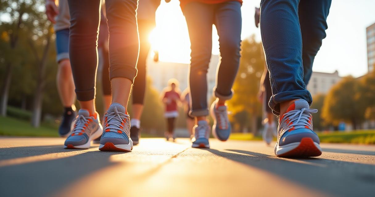 도심에서 스니커즈를 신고 달리는 모습